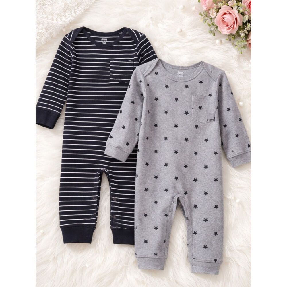NWT Amazon Essentials Baby Unisex 2 pack Long Sleeve One Piece Gray/Black - 12M